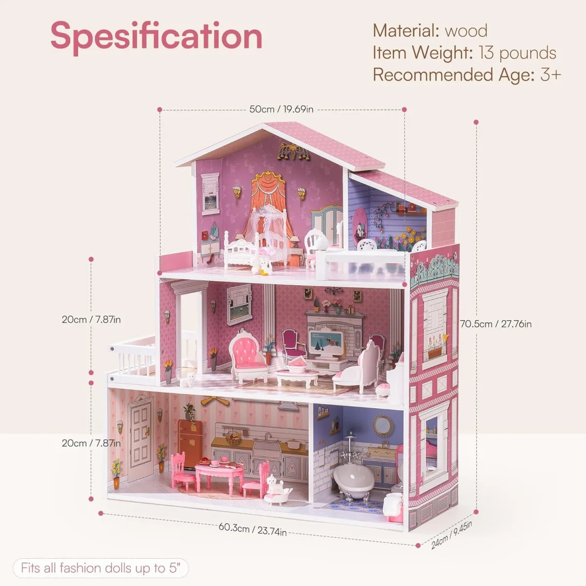 Bulk Supply Wooden Dollhouse Playset